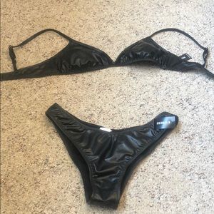 Black leather bikini